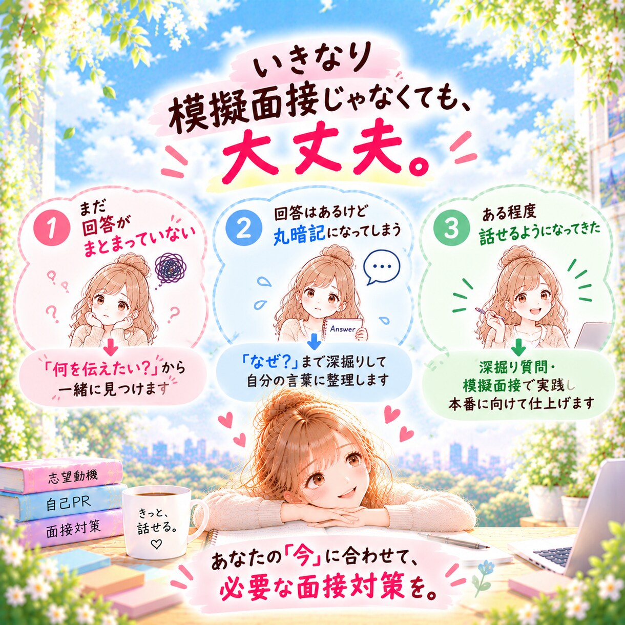 面接が苦手な方へ｜回答整理・模擬面接まで対策します 丸暗記では話せない。深掘りが怖い。自分の言葉で話せる面接へ イメージ5