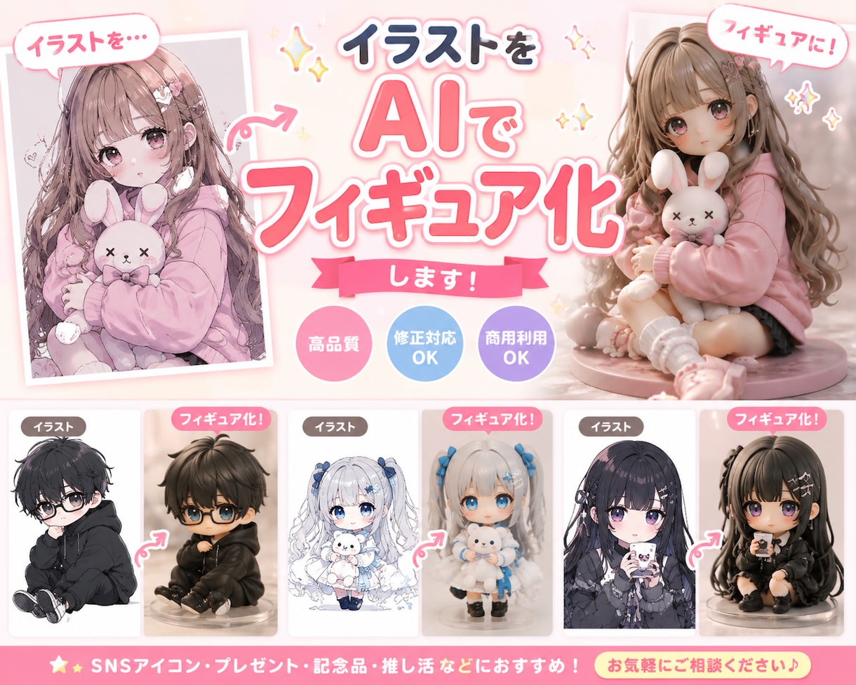 イラストや写真をリアルなフィギュア風に加工します あなたの画像をフィギュア風AI加工します。 イメージ1