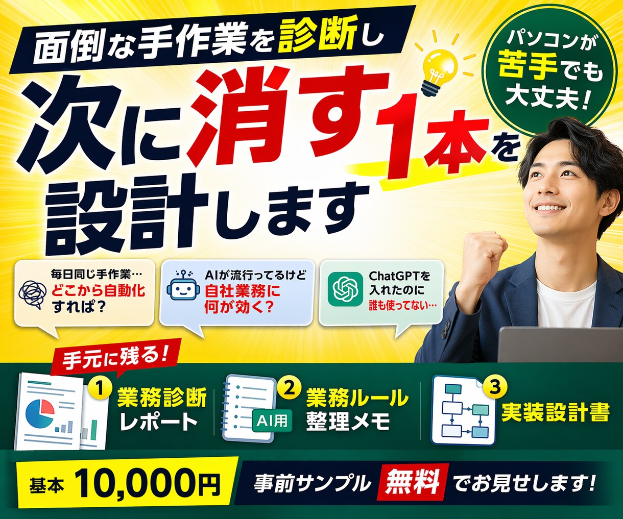 面倒な手作業を診断し次に消す1本を設計します 未経験OK。業務棚卸しから実装設計書までPDFで納品 イメージ1