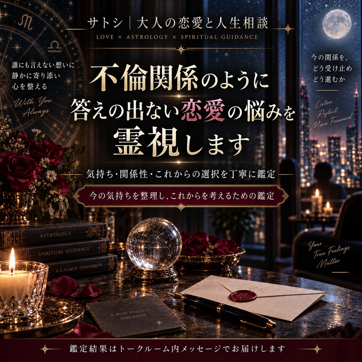 不倫関係のように答えの出ない恋愛の悩みを霊視します 気持ち・関係性・これからの選択を丁寧に鑑定 イメージ1