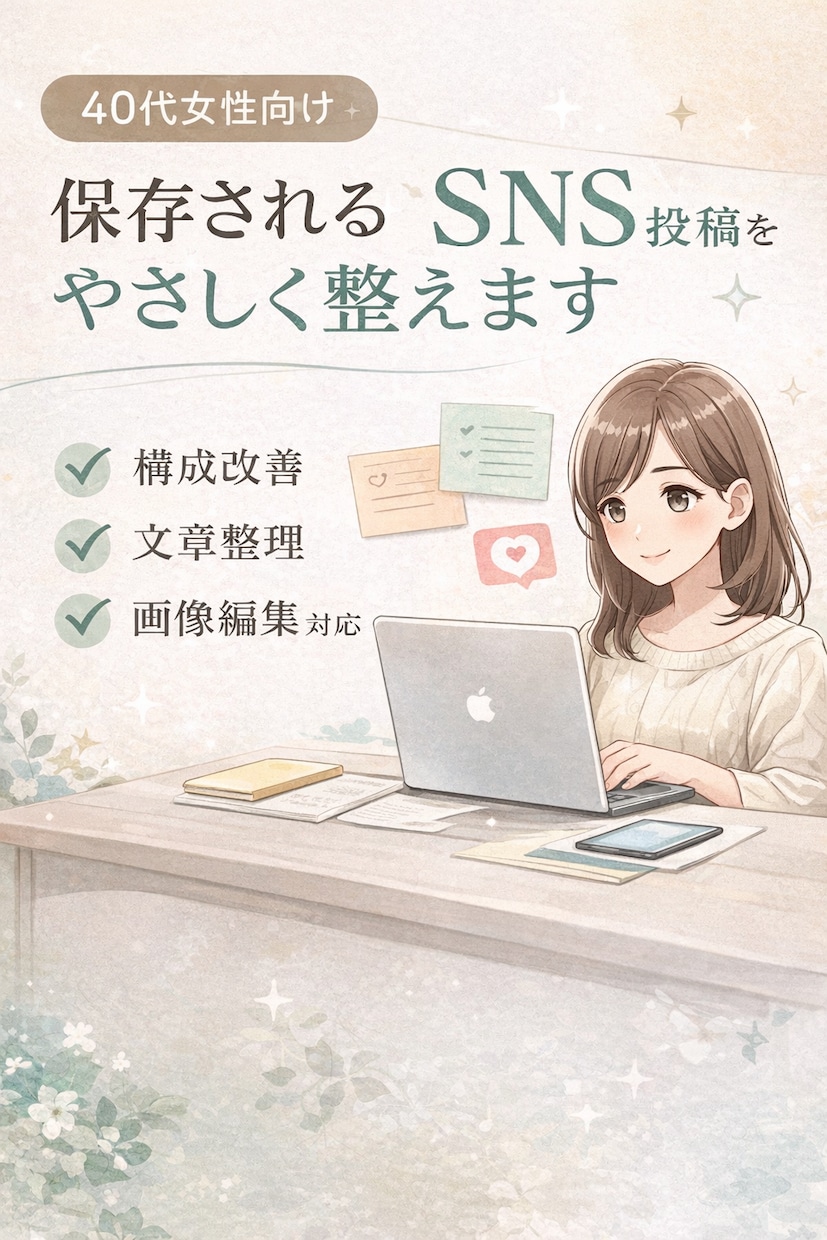 投稿構成・文章を整え、SNS投稿代行.画像編集ます SNS投稿代行も可能です。保存されやすい構成に整えます イメージ1