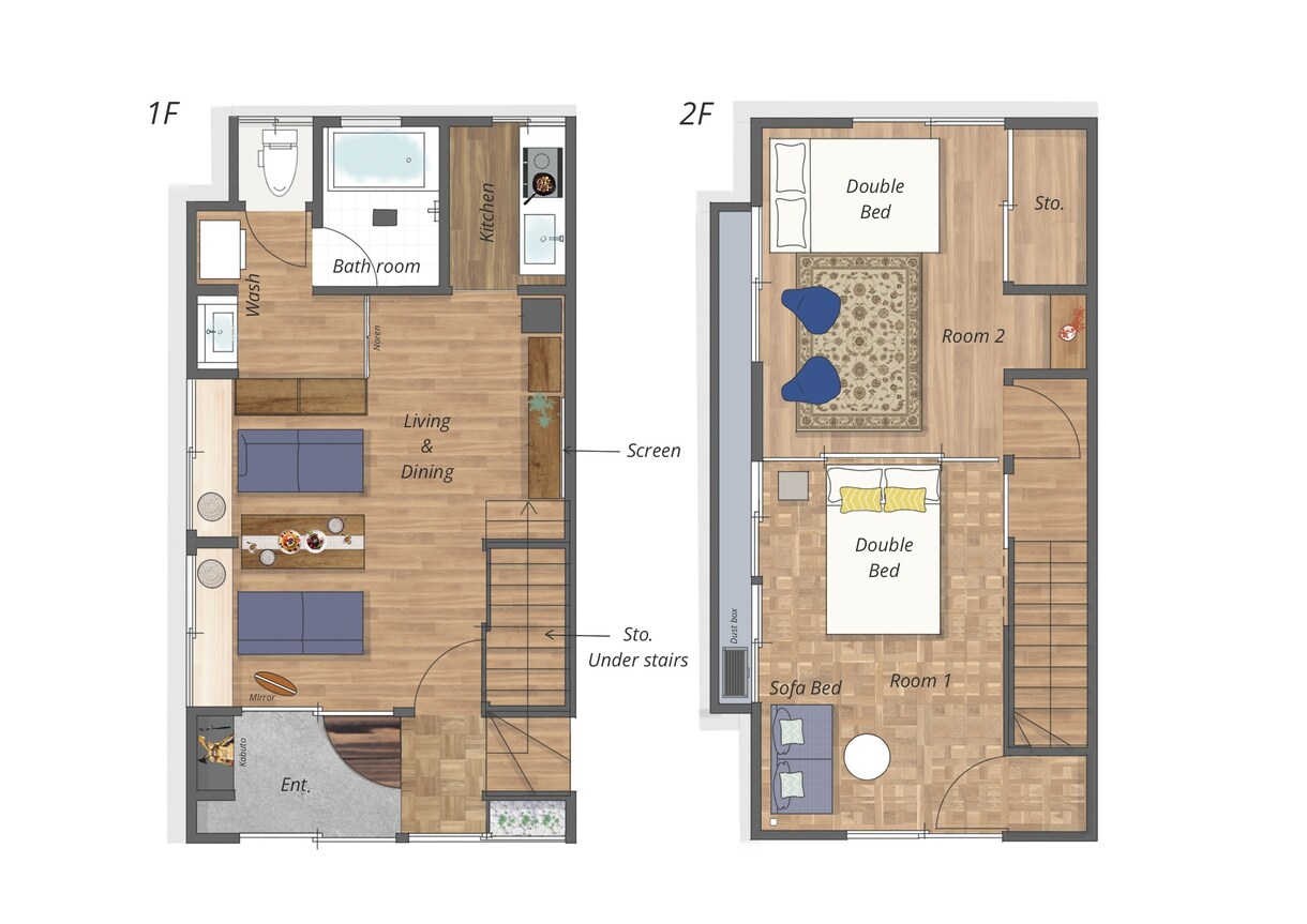 おしゃれで目を引く間取り図面を作ります パッと見でお部屋のイメージが湧きます。民泊案件実績多数あり。 イメージ10