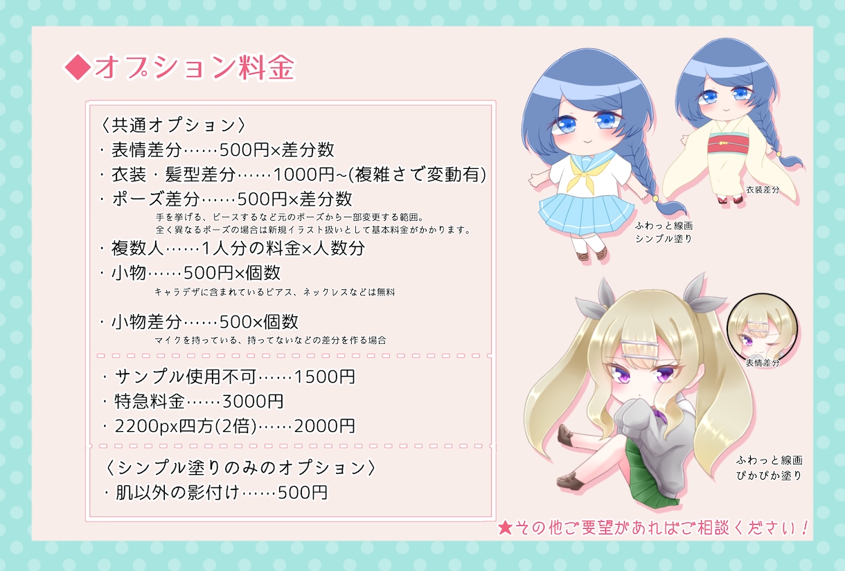 選べる線画＆塗り可愛いミニキャラ描きます 商用利用込！グッズOK！無料笑顔差分付き！ イメージ4