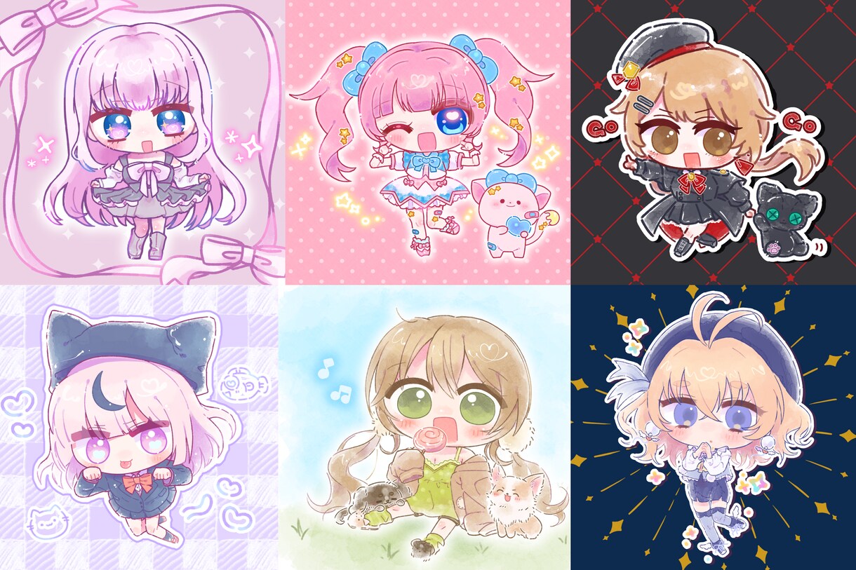 水彩風のミニキャラを描きます ふわふわキラキラでかわいい♡アイコンにもグッズにも！ イメージ4
