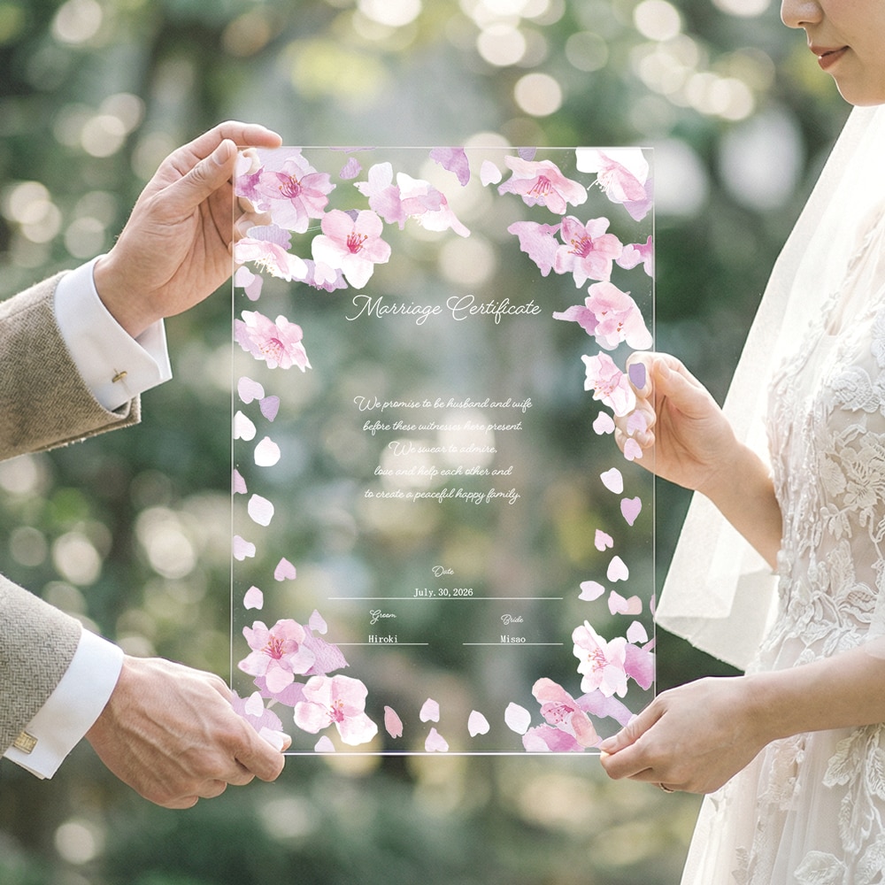 送料無料 桜の結婚証明書作ります 選べるアクリルorキャンバス！特別な一日のための証明書です。 イメージ1