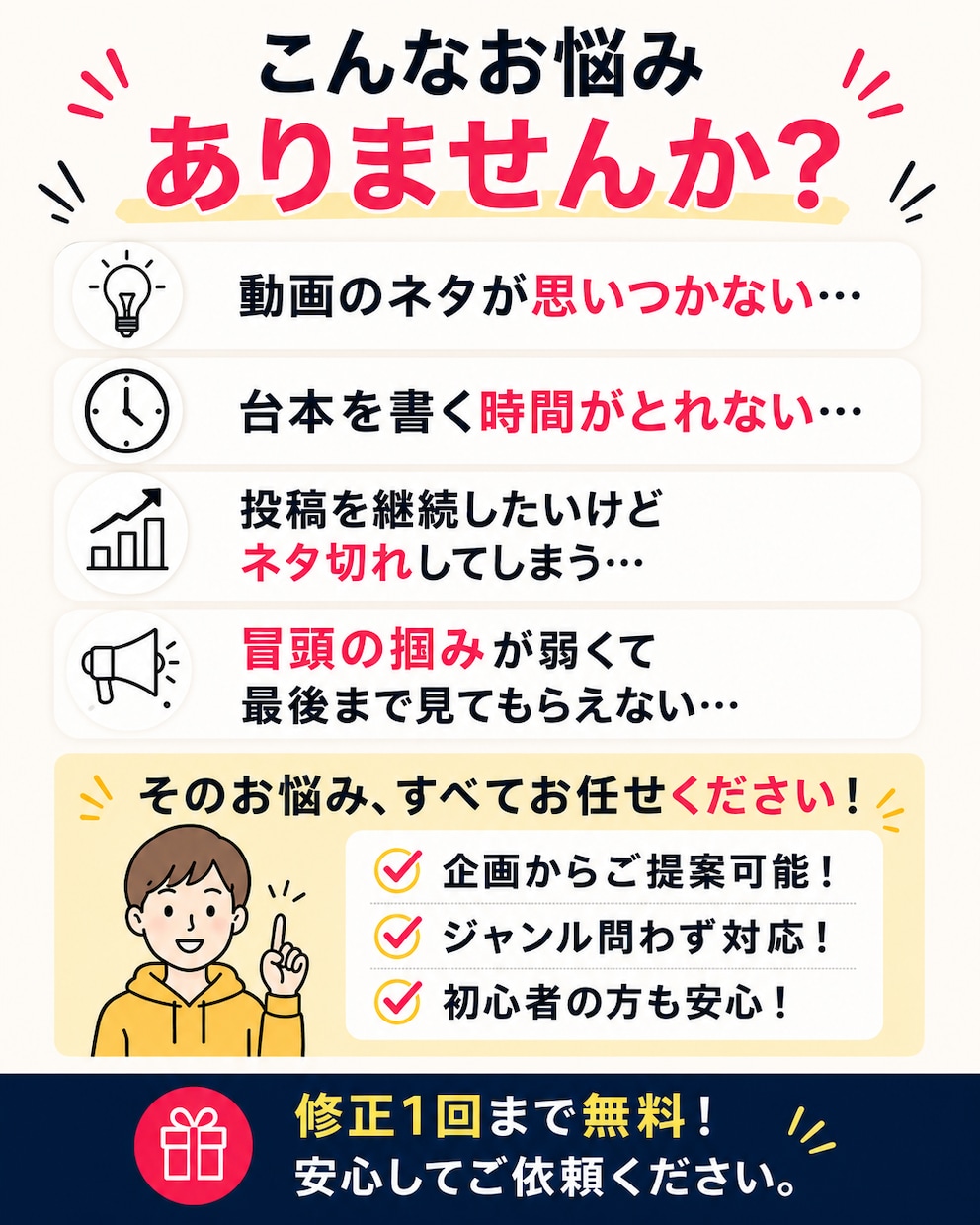 ショート動画の台本を5本作成します 冒頭3秒で惹きつける60秒台本を作成します イメージ2