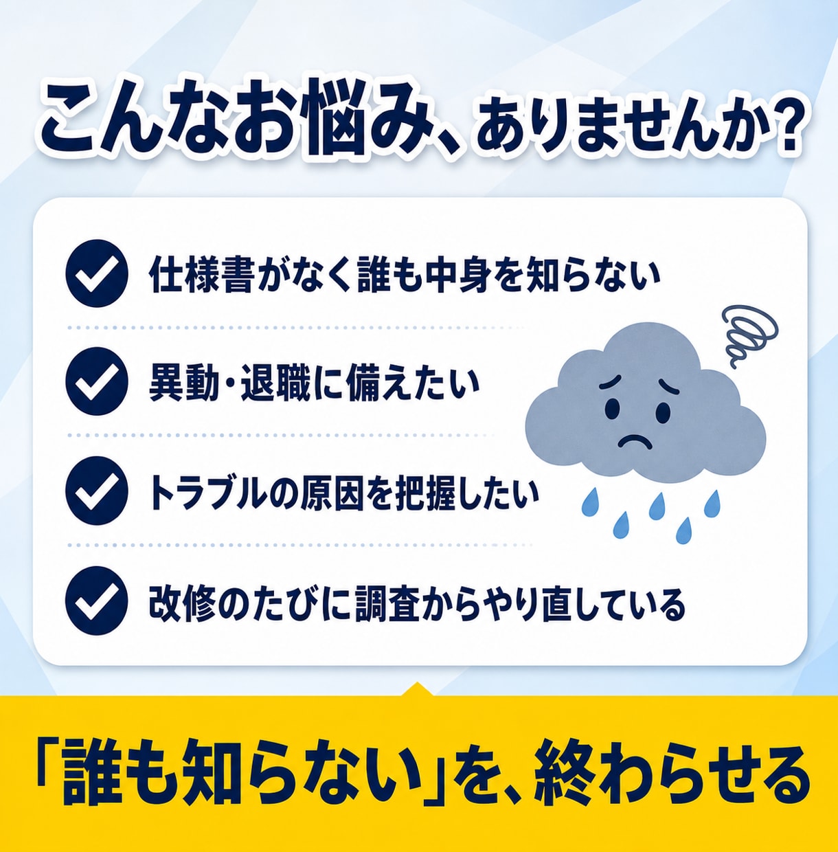 システムの中身を調査し読める仕様書に残します 動いてはいるが中身が不明なシステムを、改修できる状態へ イメージ2