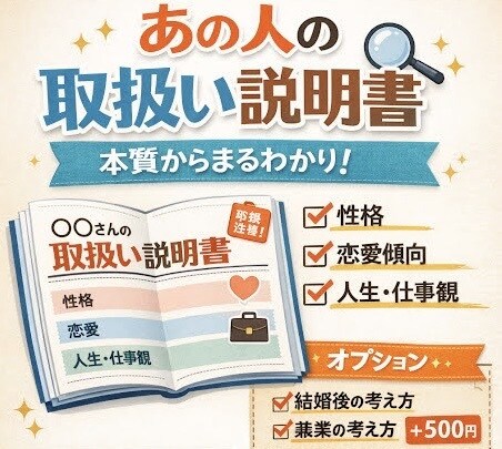 あの人の取り扱い説明書を作ります あの人の本質が分かれば、あの人との向き合い方も決まる イメージ1