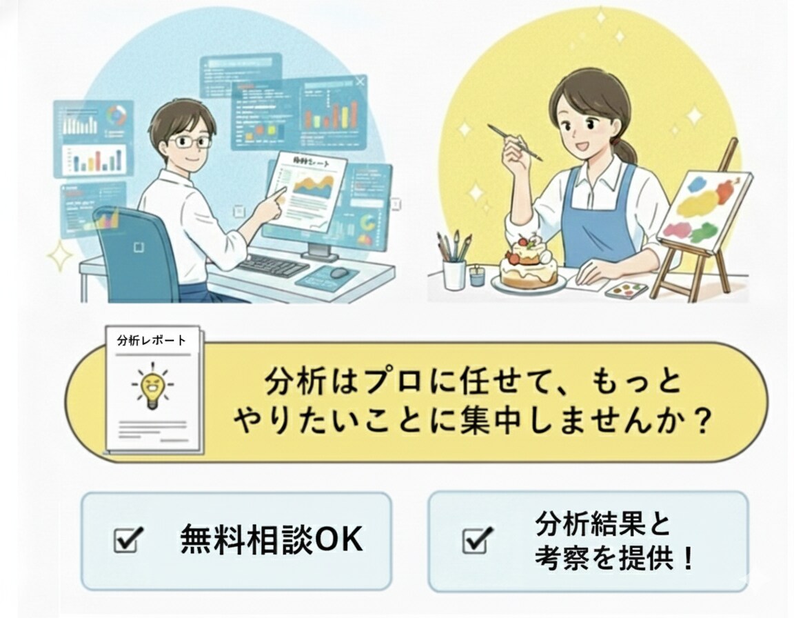 データ分析から、結果に繋がるきっかけを発見します 分析はプロに任せて、もっとやりたいことに集中しませんか？ イメージ1