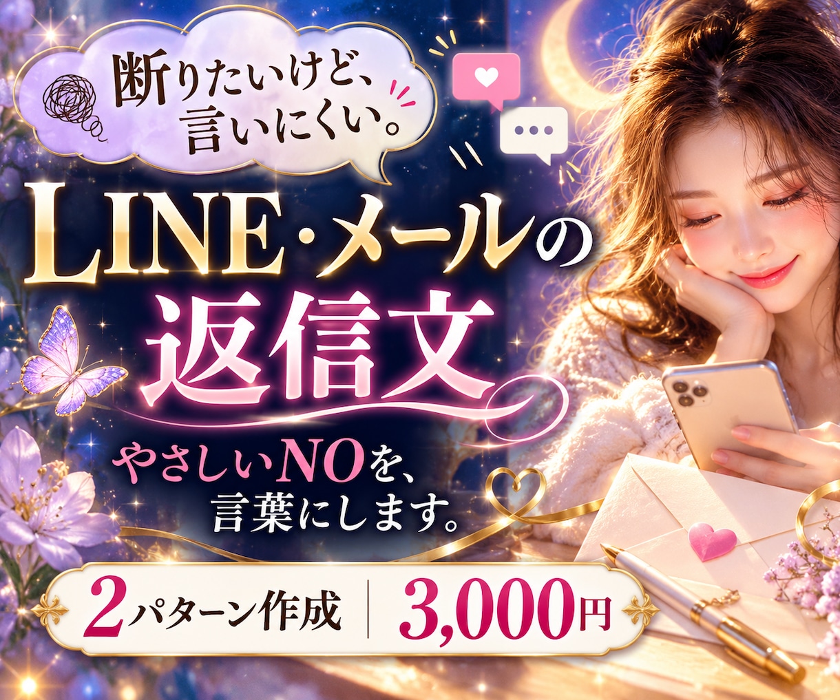 断りにくいLINEの返信文を作ります 角を立てずにNOを伝えるLINE・メールを2案作成 イメージ1