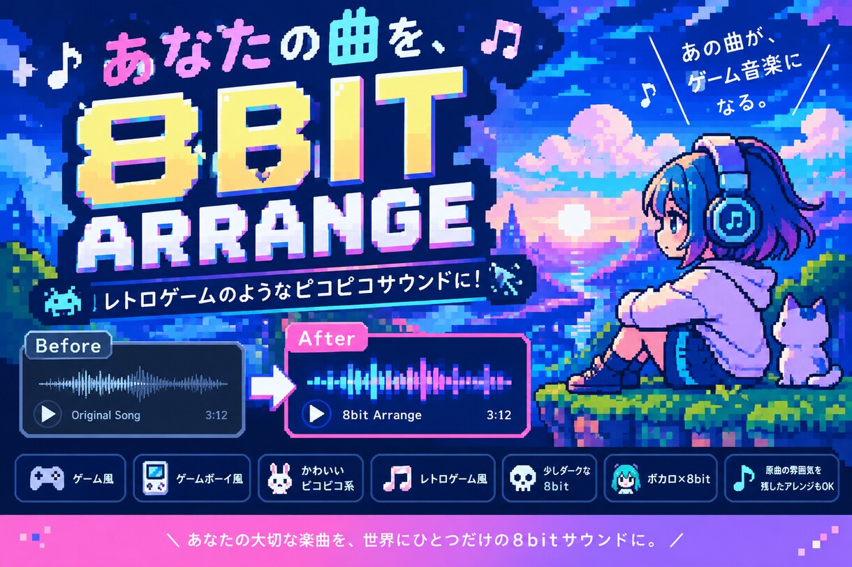 8bit・チップチューン風に楽曲をアレンジします あなたのお気に入りの曲を、8bitarrangeへ！！！ イメージ1