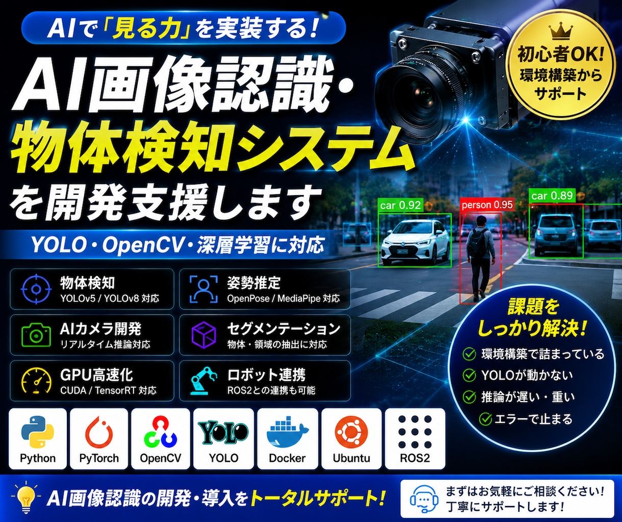 AI画像認識・物体検知システムを開発支援します YOLO・OpenCV実装を支援 イメージ1