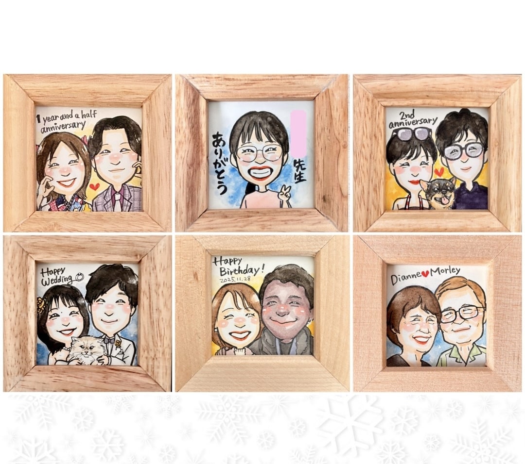 ニコニコ笑顔の小さなゆるかわいい似顔絵を描きます 【額付/送料込】ご夫婦やカップルの記念日・プレゼントに★ イメージ7