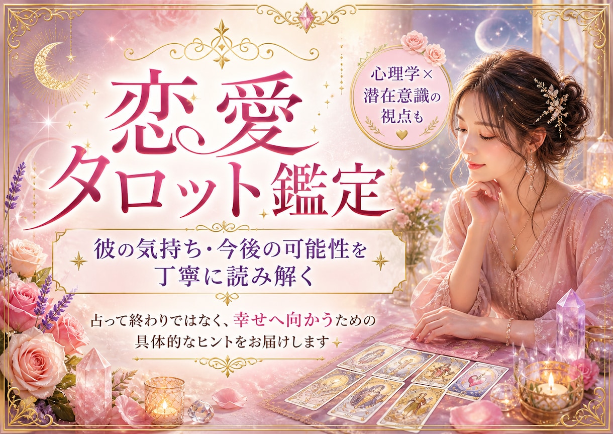 鑑定歴12年！タロット＆霊感で恋愛の悩みを占います 出会い/片想い/相手の気持ち/複雑恋愛/遠距離/結婚生活など イメージ1