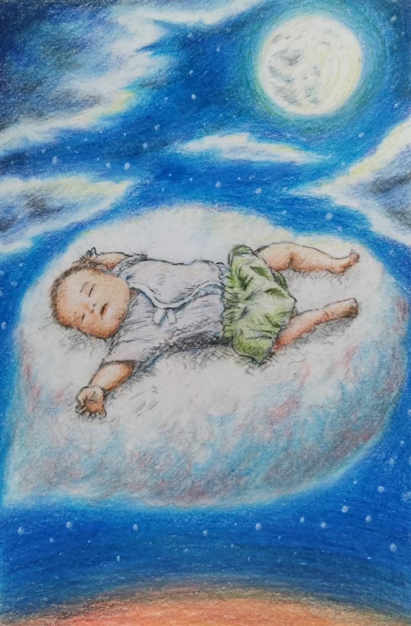 月と雲の幻想色鉛筆アート描きます 見る度に癒される優しい手描きの色鉛筆画です イメージ3
