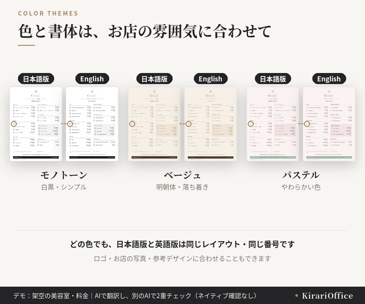 美容室の料金表を日本語版と英語版で作ります 英語版の番号を指さすだけ｜美容室の日英料金表 イメージ3