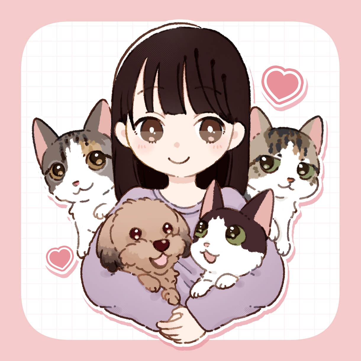 家族やペット、友人と一緒にも*似顔絵描きます 記念に一枚！ 暖かな絵柄の似顔絵 イメージ1