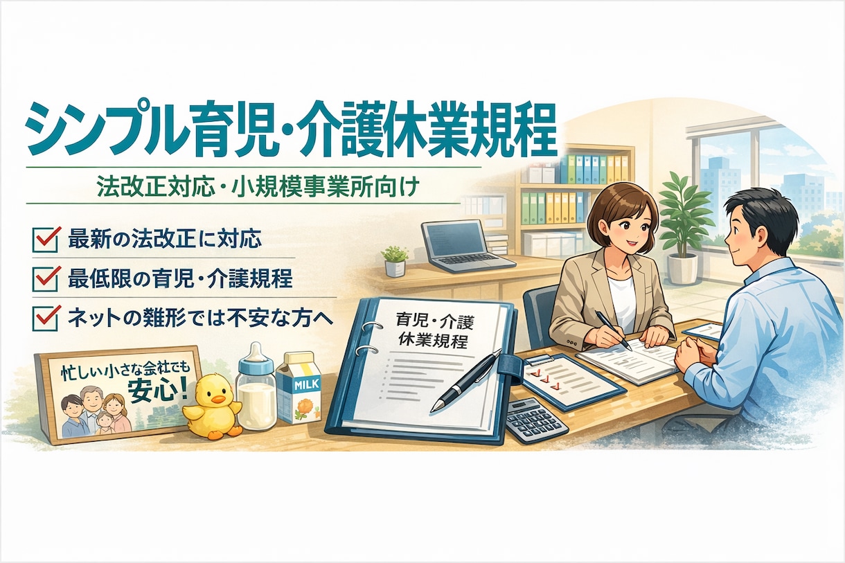 シンプル「育児休業・介護休業規程」を作成します ・2026年4月の両立支援等助成金にも対応します イメージ1