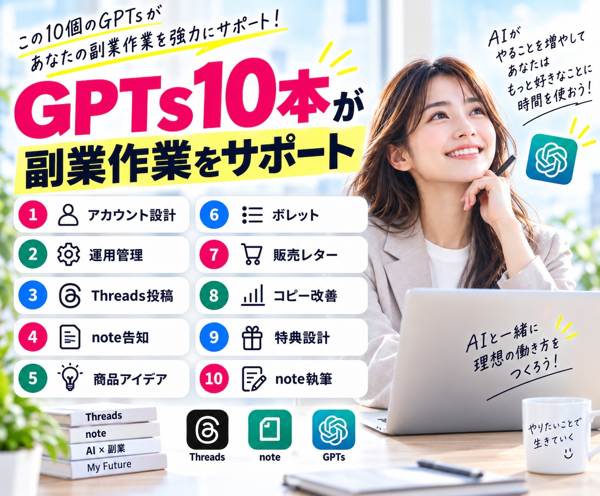 副業迷子の会社員をnote販売まで導線化します Threads×note×AI時短で月5万副業を在宅で目指す イメージ6