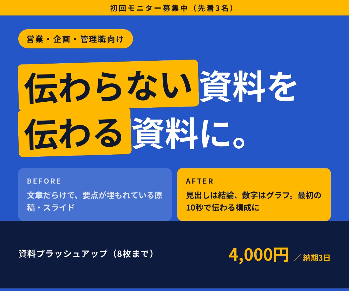 パワポ資料を伝わるスライドにブラッシュアップします 構成設計からスライド化まで。PowerPointで納品 イメージ1