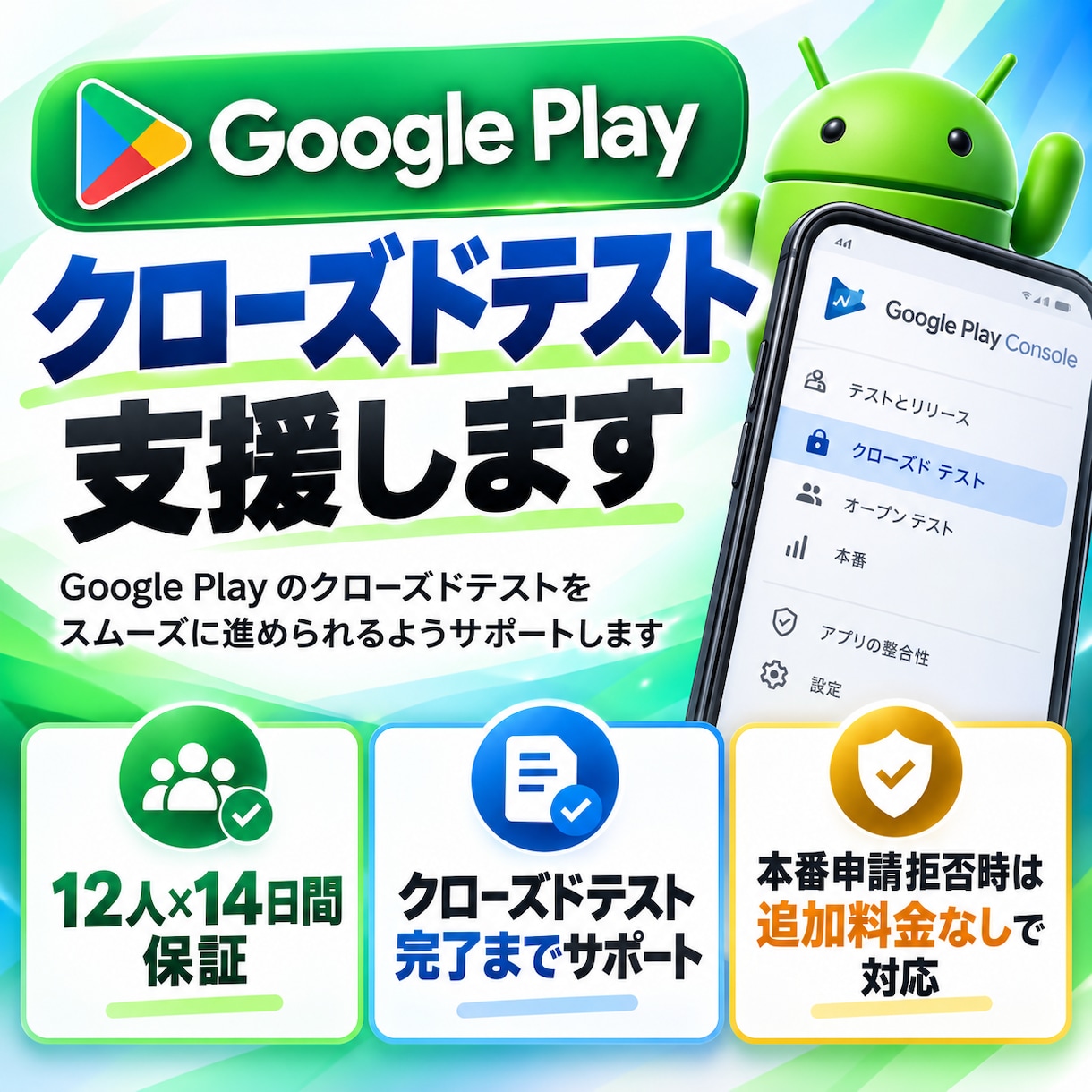 Google Playクローズドテストを支援します Androidアプリリリース実績 23 イメージ1