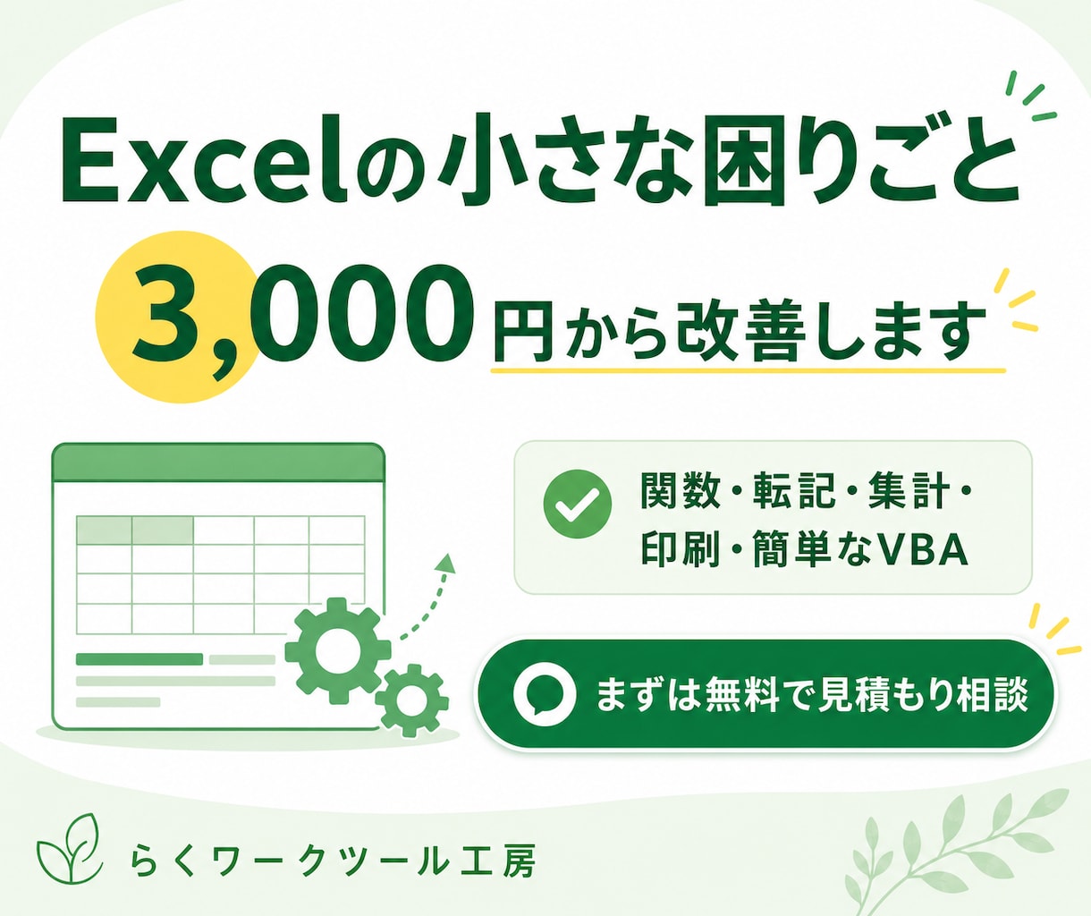 Excelの小さな修正・面倒な作業を自動化します 関数・転記・集計・印刷・簡単なVBAを3,000円から改善 イメージ2