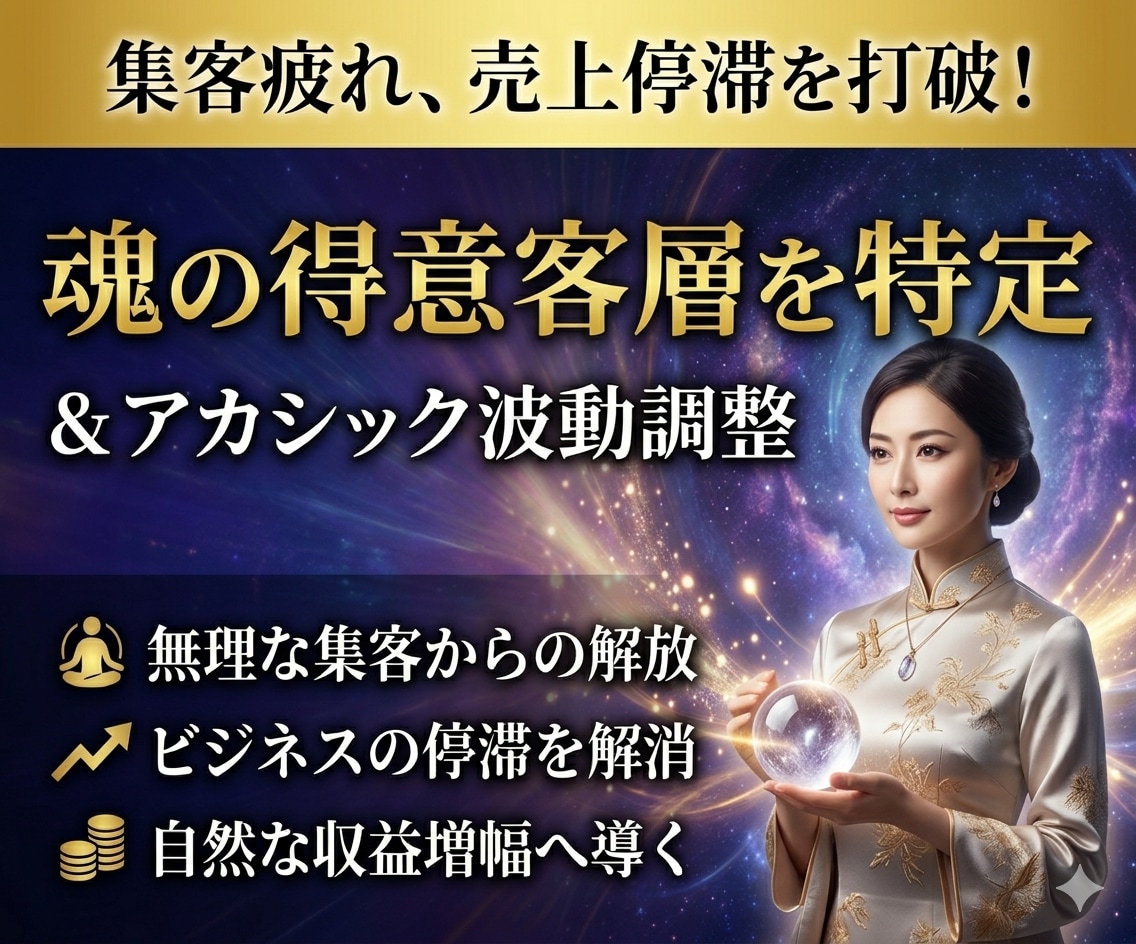 守護霊・高次元霊視｜波動を向上させ、収益を整えます アカシックに刻まれた『魂の得意客層』を特定し、波動調整します イメージ1