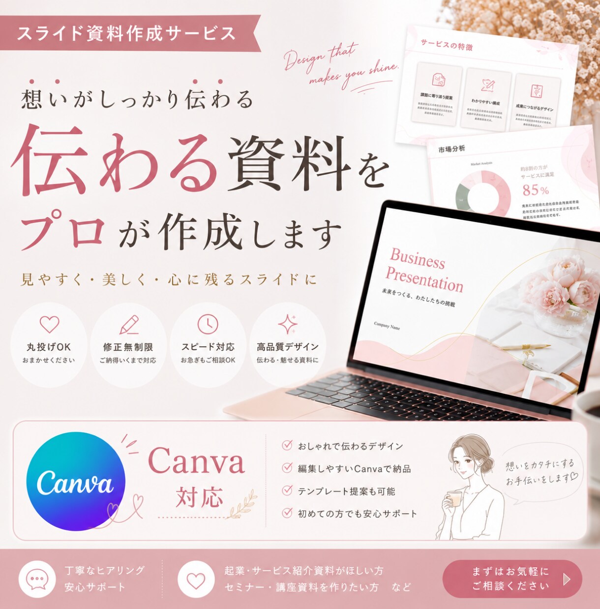 想いが伝わるスライドを、丁寧に制作します canvaで見やすく・伝わるスライドを作成！お手頃価格で◎ イメージ1