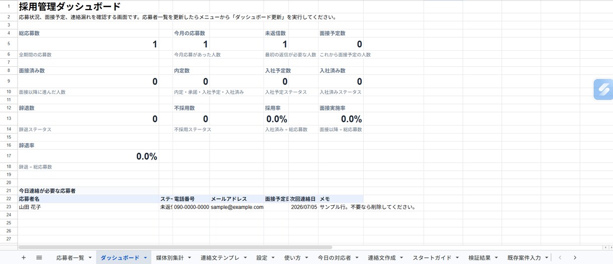 求人応募の対応漏れを防ぐ採用管理シートを作ります 応募から面接・採用までスプレッドシートで一元管理 イメージ3