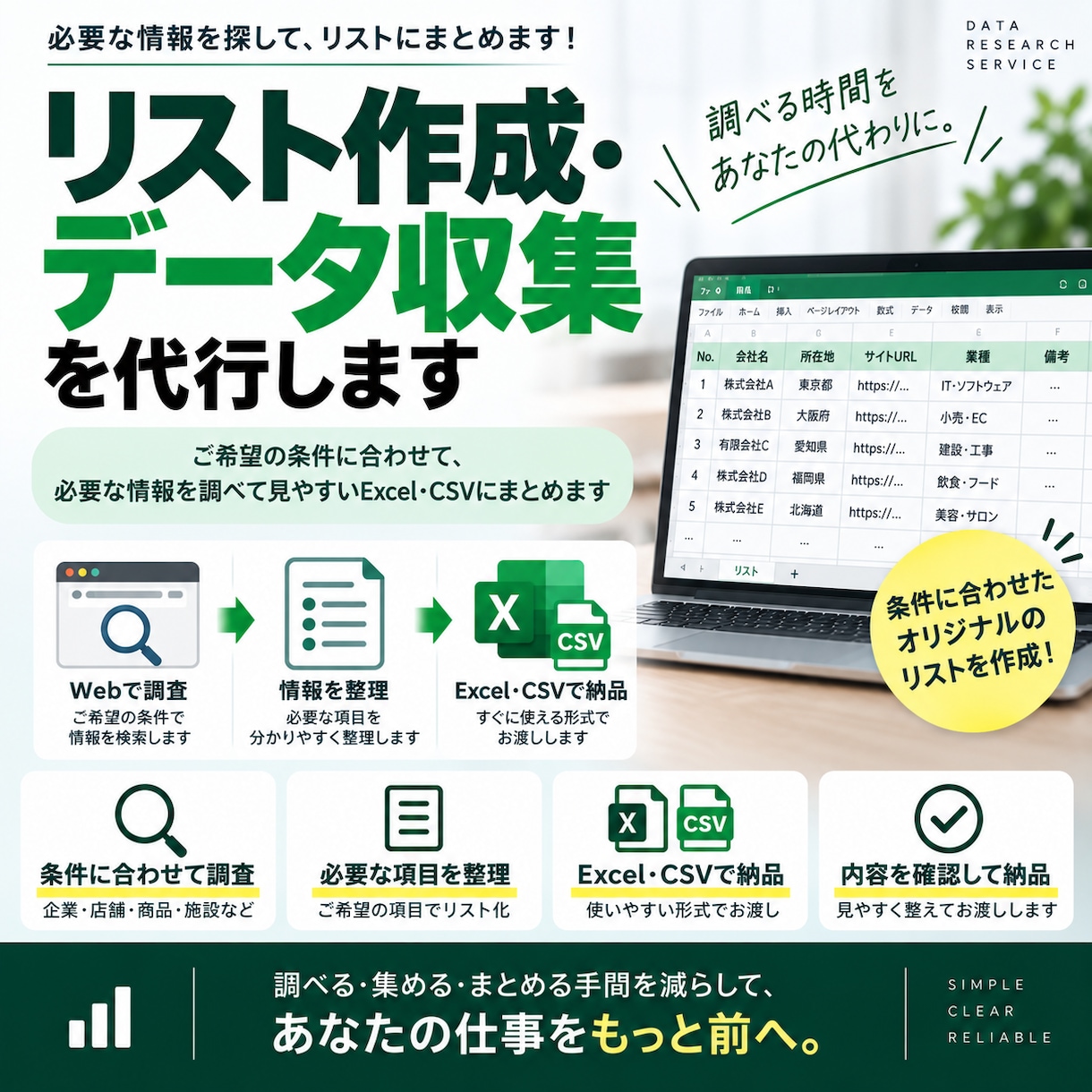 リスト作成・データ収集を代行します ご希望の条件で必要な情報を調べてリスト化します イメージ1