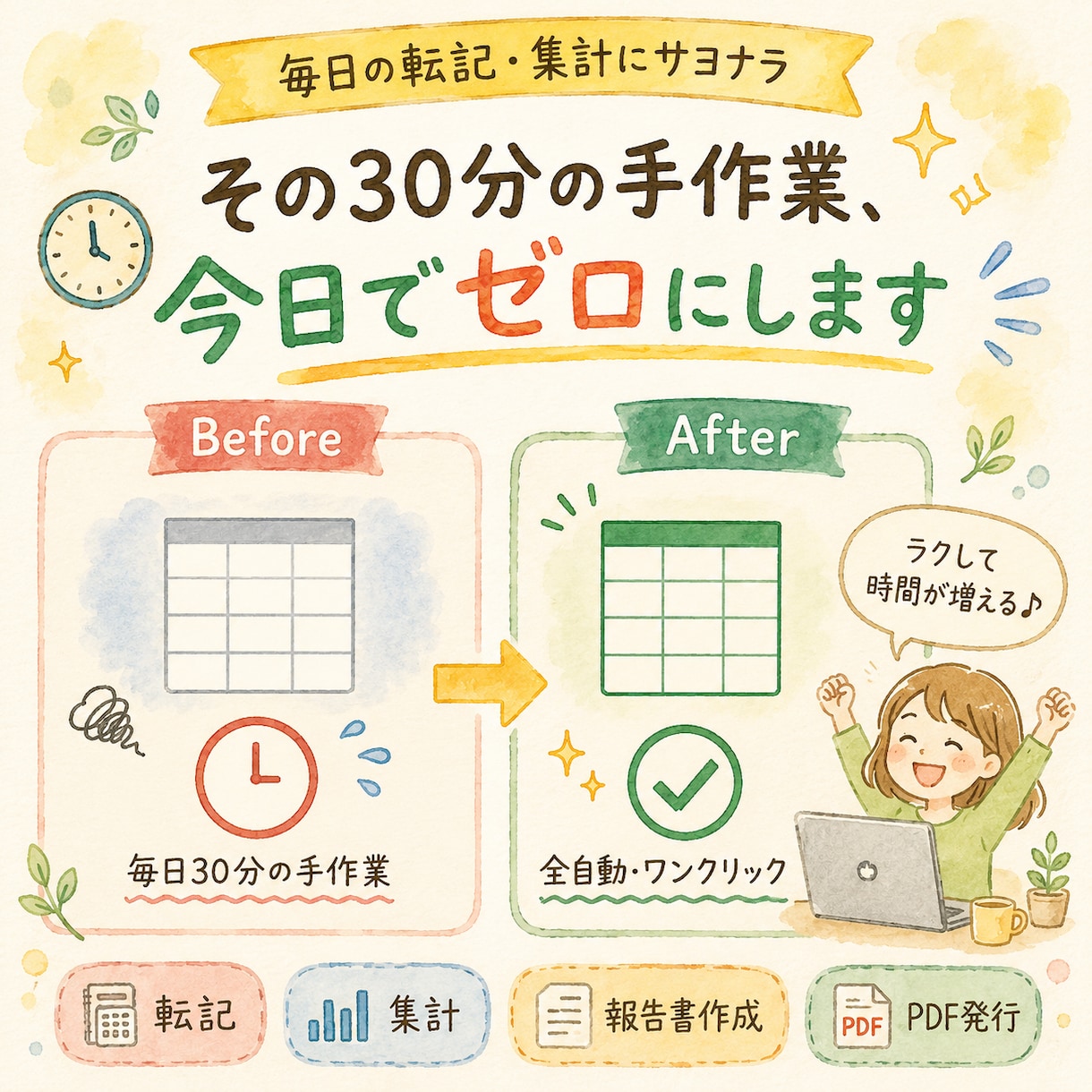 Excel・スプシの毎日の手作業を自動化します 転記・集計・報告書づくり、その30分を毎日ゼロに イメージ1