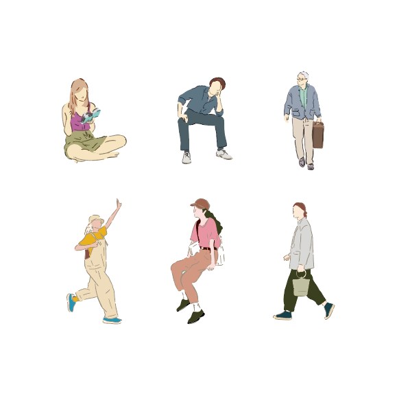 建築パースなどに使える人物イラストの制作いたします カスタマイズ可能・シンプルな人物イラスト６体セット イメージ2
