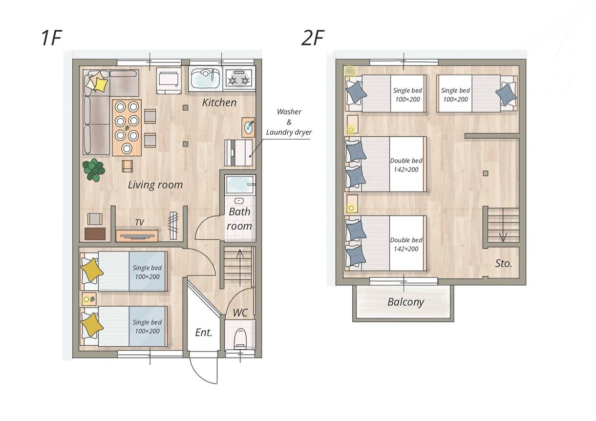 おしゃれで目を引く間取り図面を作ります パッと見でお部屋のイメージが湧きます。民泊案件実績多数あり。 イメージ8