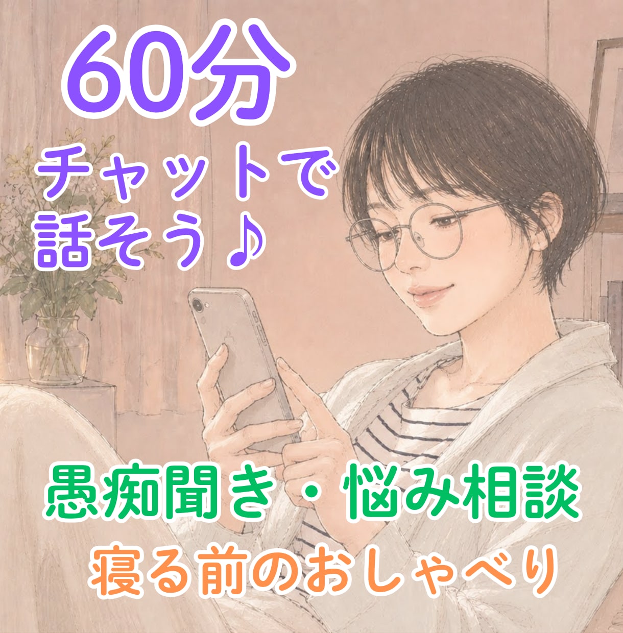 チャットで愚痴聞き１時間回数無制限でお悩み聴きます 何気ない雑談から真面目なお悩みまで、いつでもお気軽にどうぞ イメージ1