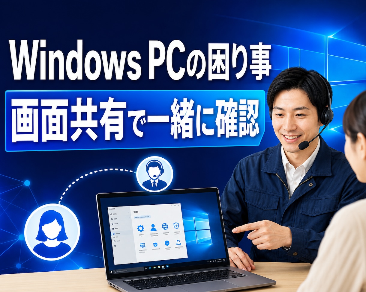 WindowsPC不調を画面共有で一緒に解決します PC修理スタッフが初心者にも分かりやすく原因を切り分けます イメージ1
