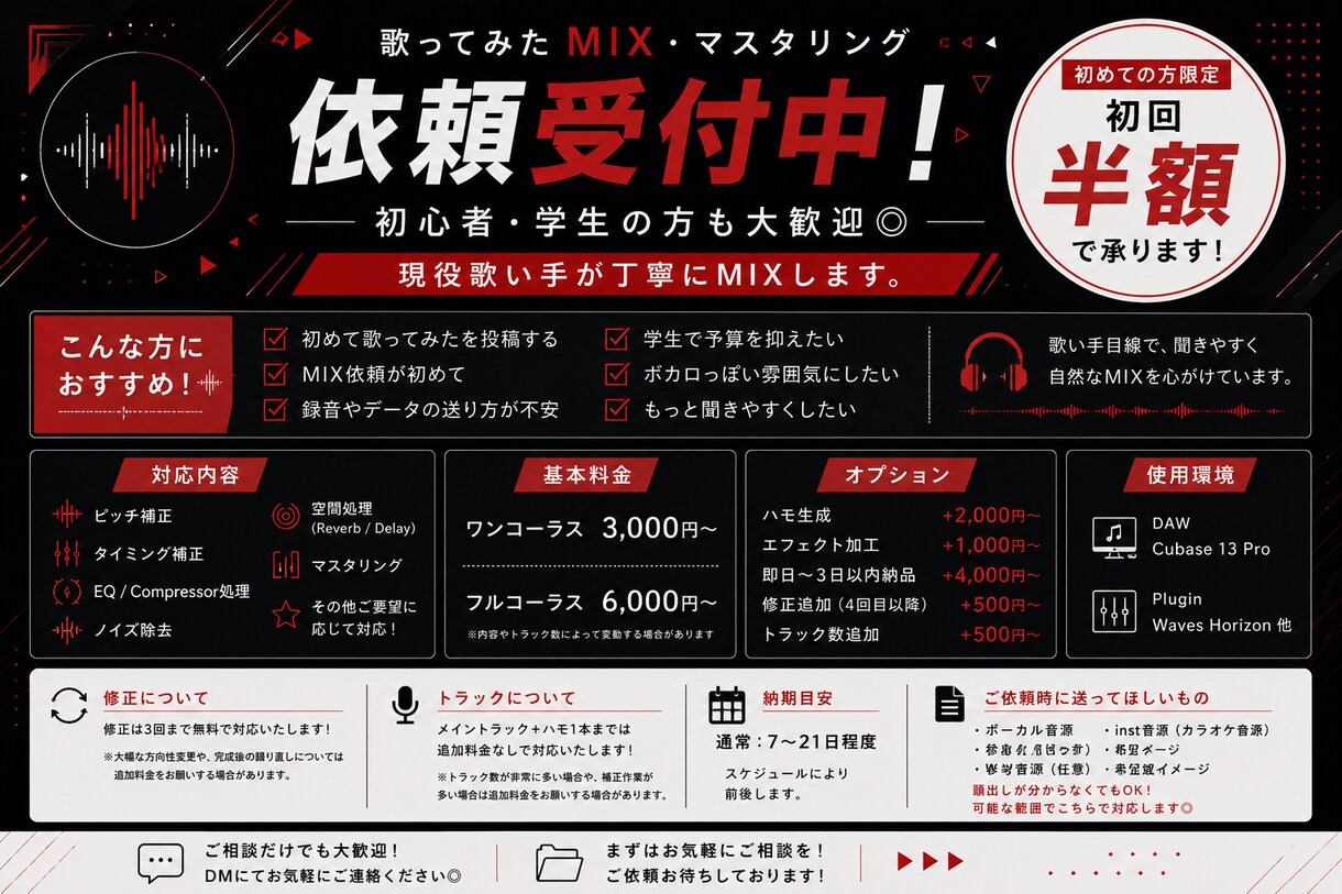 初回半額！歌ってみたのMIX・マスタリングします 初心者歓迎！現役歌い手による丁寧なサポート イメージ1