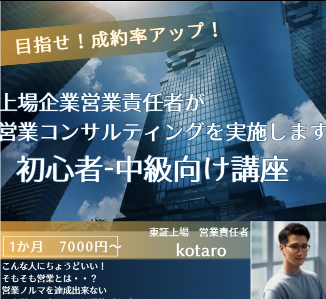 初心者〜中級者向け、営業コンサルします 何でも聞けるアドバイザー＆思考の壁打ちで営業力を強化させます イメージ1