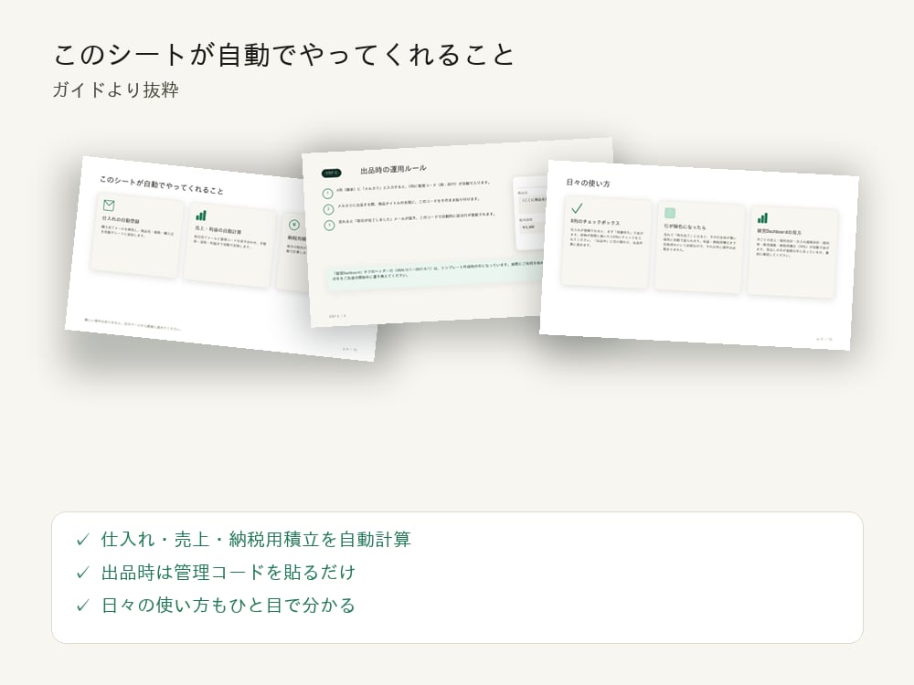 王道 限定 メルカリの仕入販売納税を自動集計します スプシにて自動連携、仕入れ・販売・納税を自動で計算します イメージ3