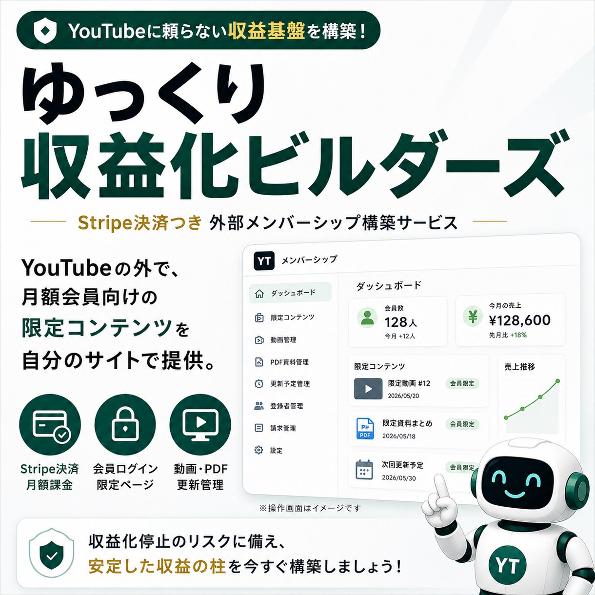 YouTubeの外部メンバーシップを立ち上げます 収益化停止も怖くない！YouTubeに頼らない収益を作成。 イメージ1