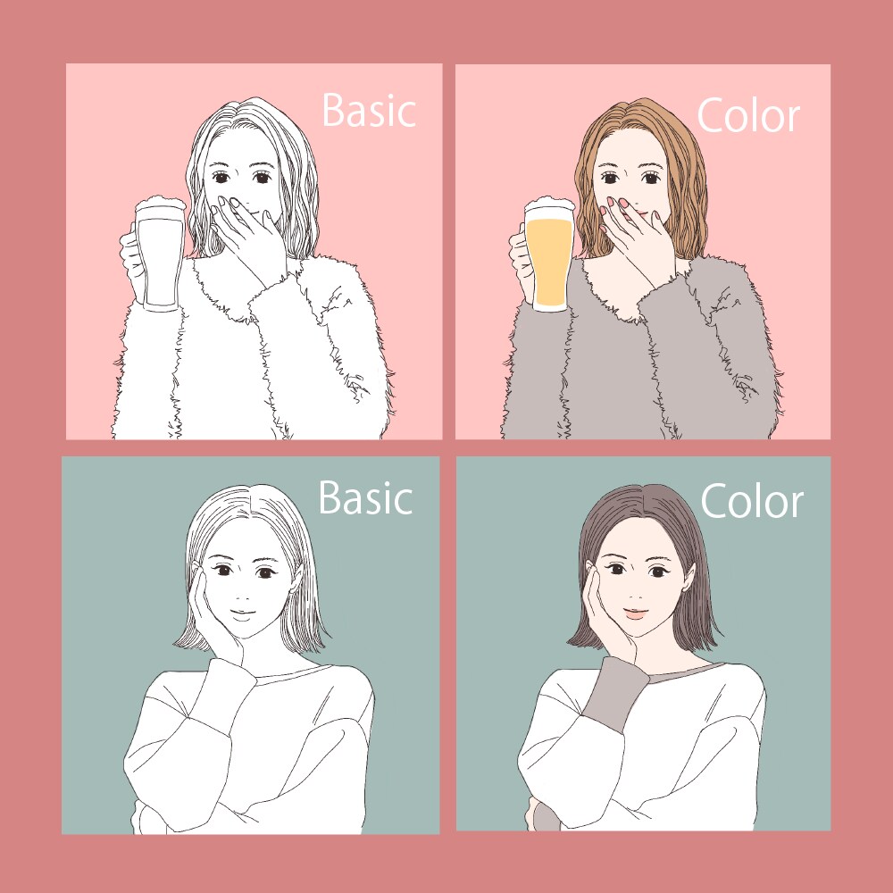 線画✖️背景の似顔絵風イラスト描きます お写真無しOK⭐︎落ち着いた絵柄の線画、カラー2種類お渡し イメージ3