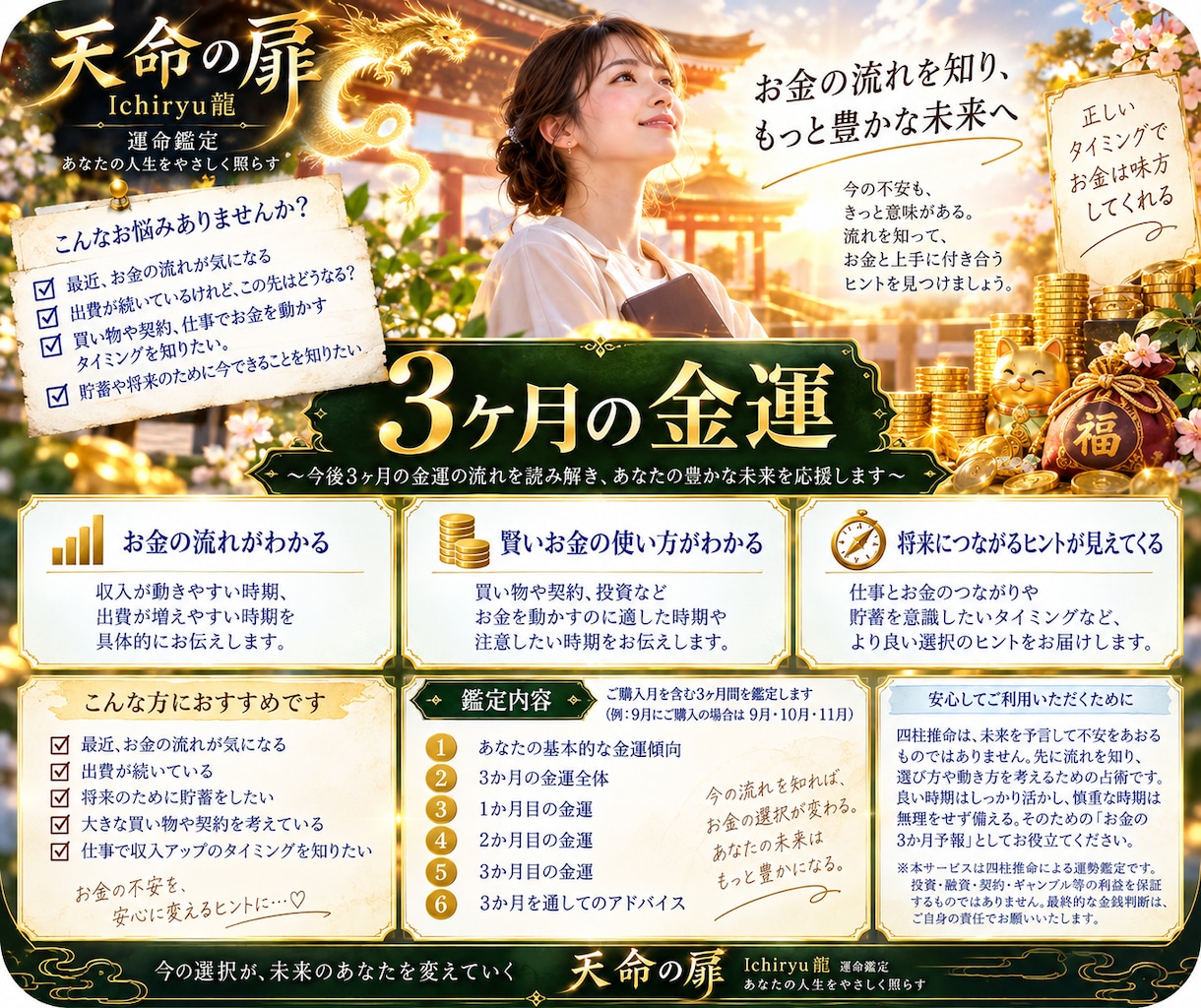 四柱推命でこれから3ヶ月の金運を鑑定します 「使う・守る・動く」のタイミングが分かる3ヶ月金運 イメージ2