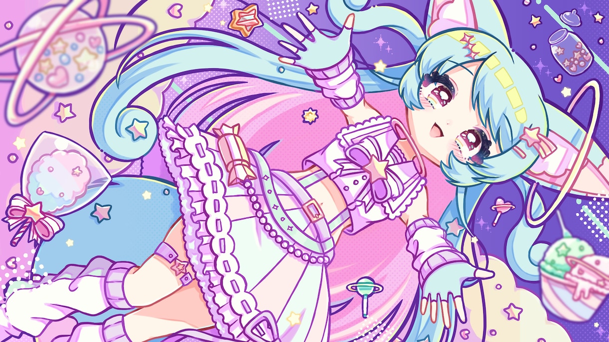 ポップでファンシーな可愛いイラスト描きます MV、歌ってみた、アイドルグッズ、CDジャケなどに！ イメージ1