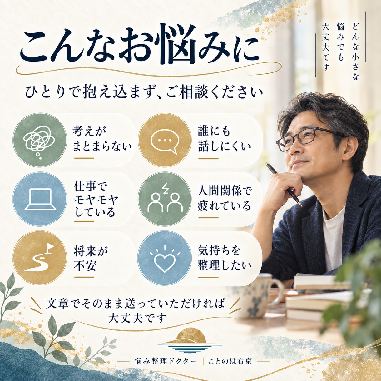 職場で誰にも言えない悩みを文章で整理します 仕事・人間関係のモヤモヤを丁寧に読み、次の一歩を言葉にします イメージ2