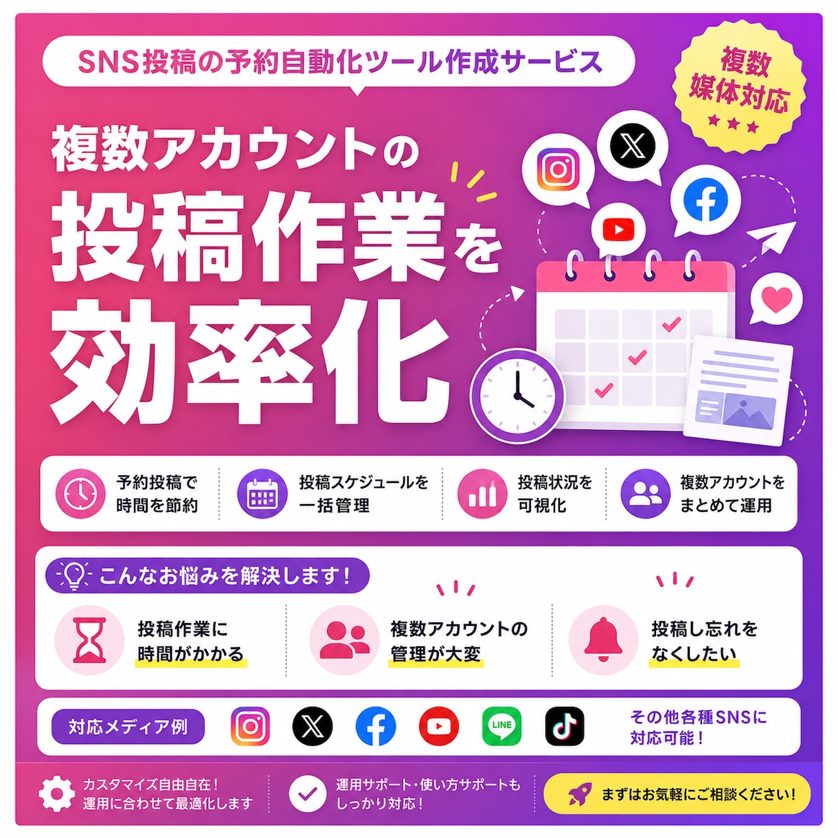 SNS投稿の予約自動化ツールを作成します 複数アカウントの投稿作業を効率化 イメージ1