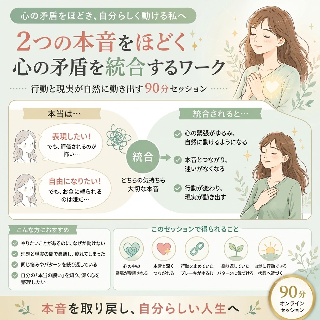 理想と現実の葛藤を統合し本音の人生へ導きます 心の対立を統合し現実変化を促します イメージ1