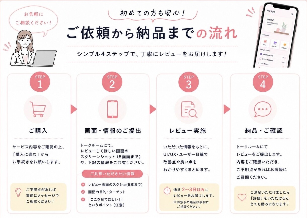 現役UIUX担当が画面の改善提案します 1000円で受付中！スクショだけで気軽にご相談可◎ イメージ2