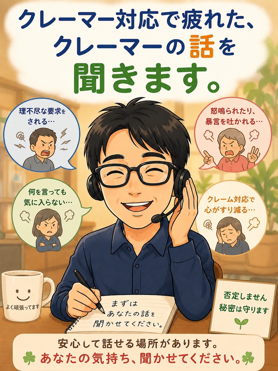 元スーパー+現役タクシードライバーが苦情聞きます クレーマー対応で疲れた方の話を聞きます イメージ2