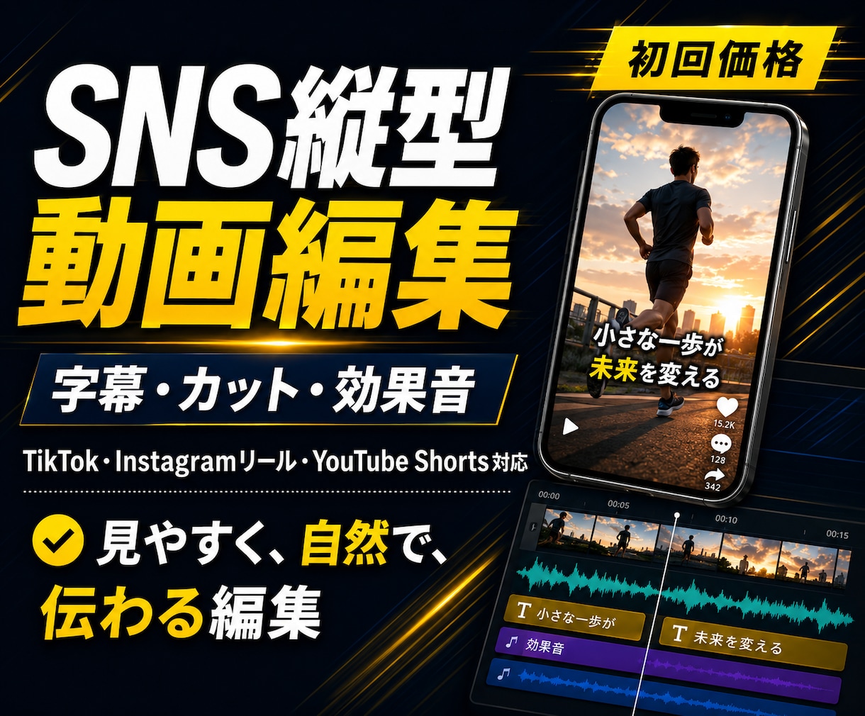 SNS縦型動画を見やすく編集します 字幕・カット・効果音まで丁寧に対応 イメージ1