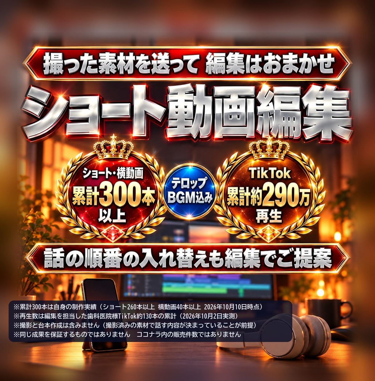 編集のみ｜店舗・医院のショート動画を編集します 撮った素材を送るだけ｜テロップ・BGM込みで仕上げます イメージ1
