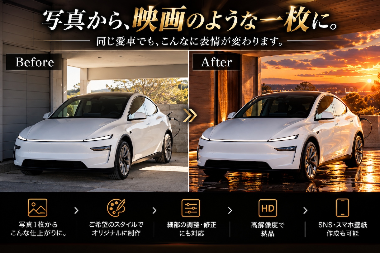 愛車の写真をAIで特別な一枚に仕上げます 愛車の特徴を大切に、あなただけの特別な一枚を制作します イメージ2